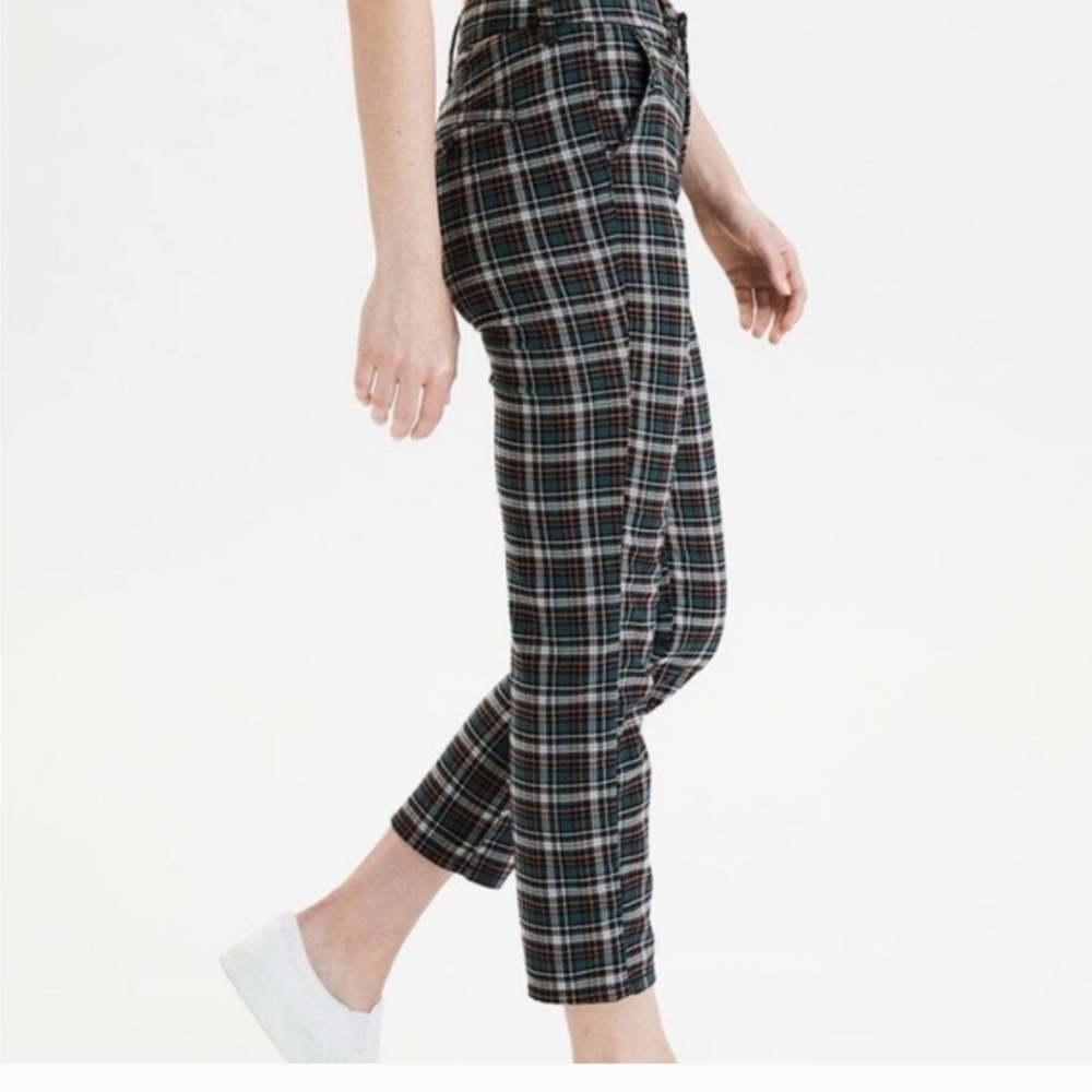 American Eagle Outfitters Super High-Waisted Plaid Skinny Trousers Size 2 New
